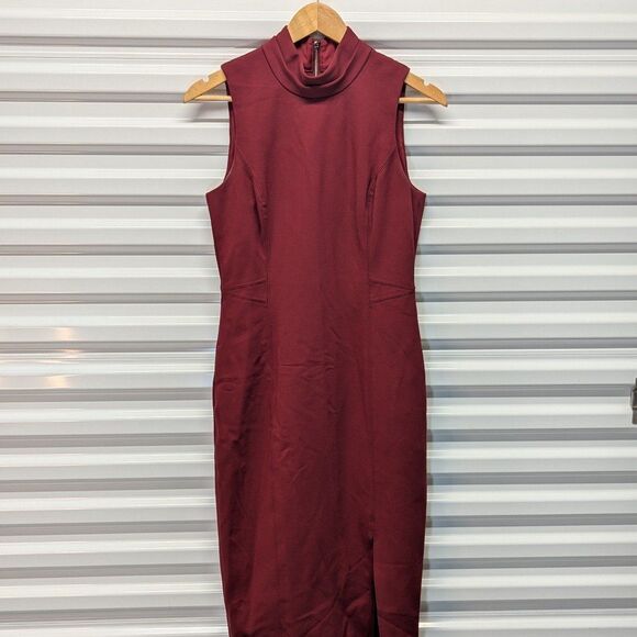 WHBM Size 4 Deep Red Mock Neck Bodycon Dress - Picture 2 of 10